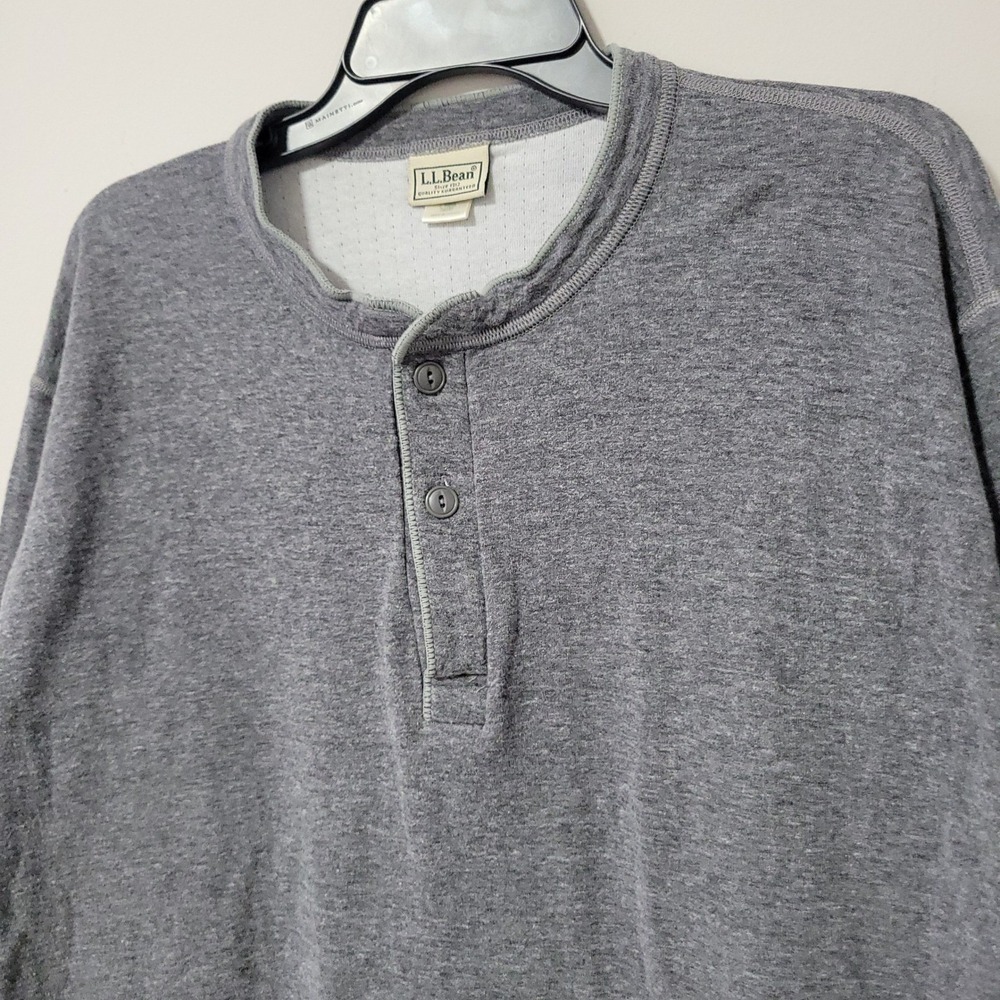 Vintage L.L.Bean Two Layer River Driver Henley Mens L Gray Wool Cotton Thermal